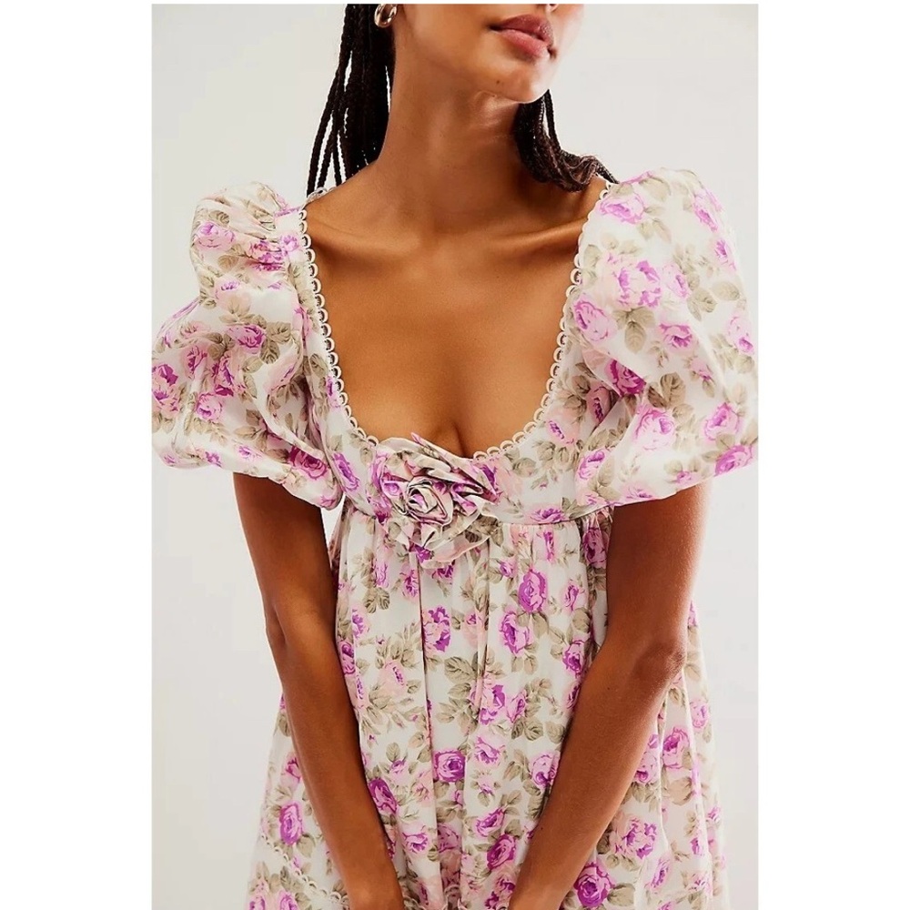 NWT For Love and Lemons Milani Mini Dress in White Multi, Size 4